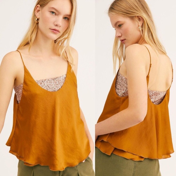 FP Rose-Gold Sparkling Mesh Bandeau with Shimmering Amber Adjustable Camisole - Picture 12 of 16